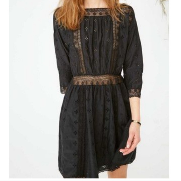 Ulla Johnson Dresses & Skirts - Ulla Johnson Darya Dress Black Mini Embroidered Lace Silk Cotton Size 4